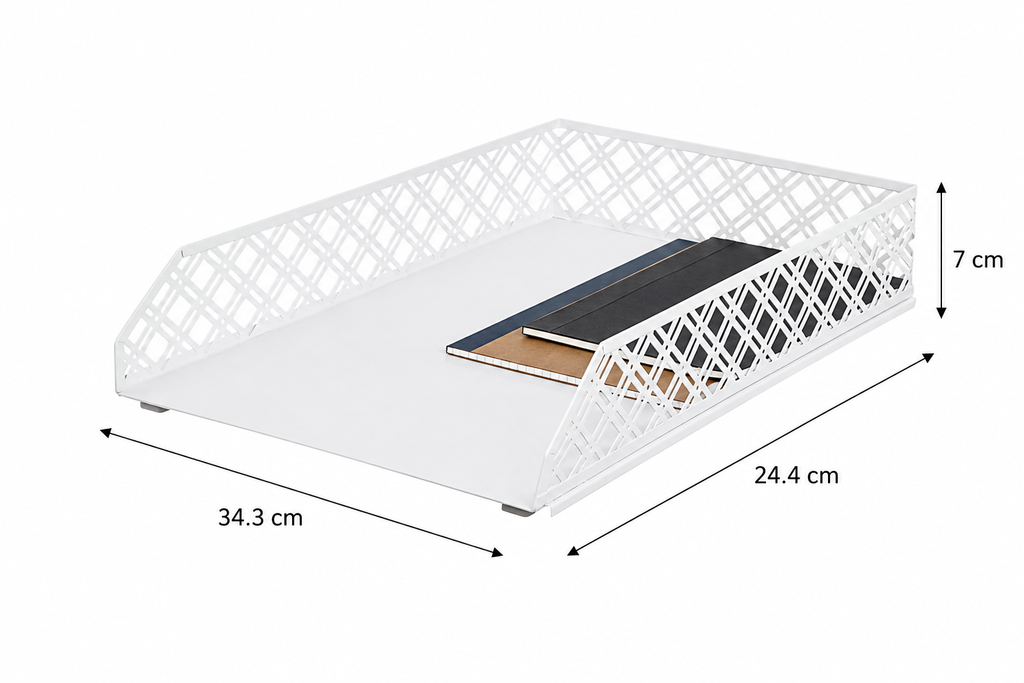 White Metal Desk Tray | Open Weave