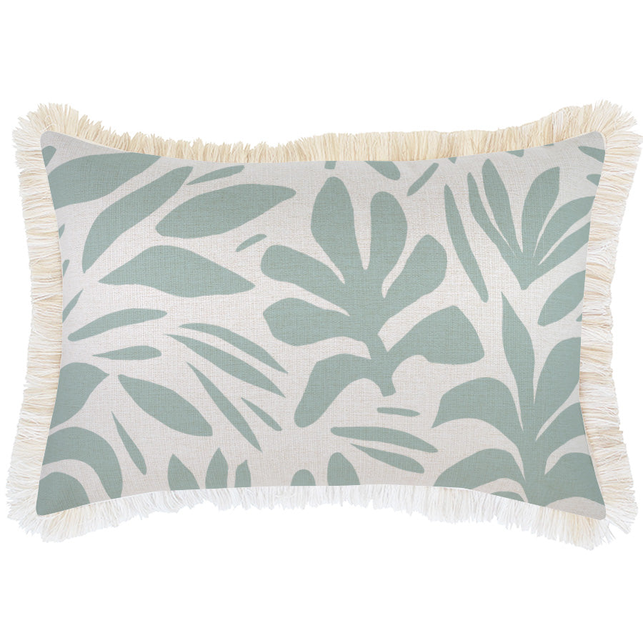 Tahiti Seafoam Fringed Lumbar Cushion Cover | 35 × 50 cm