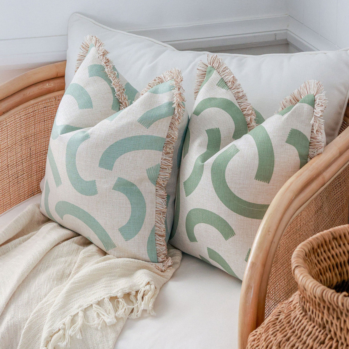 Muse Sage Fringed Cushion Cover | 45 × 45 cm