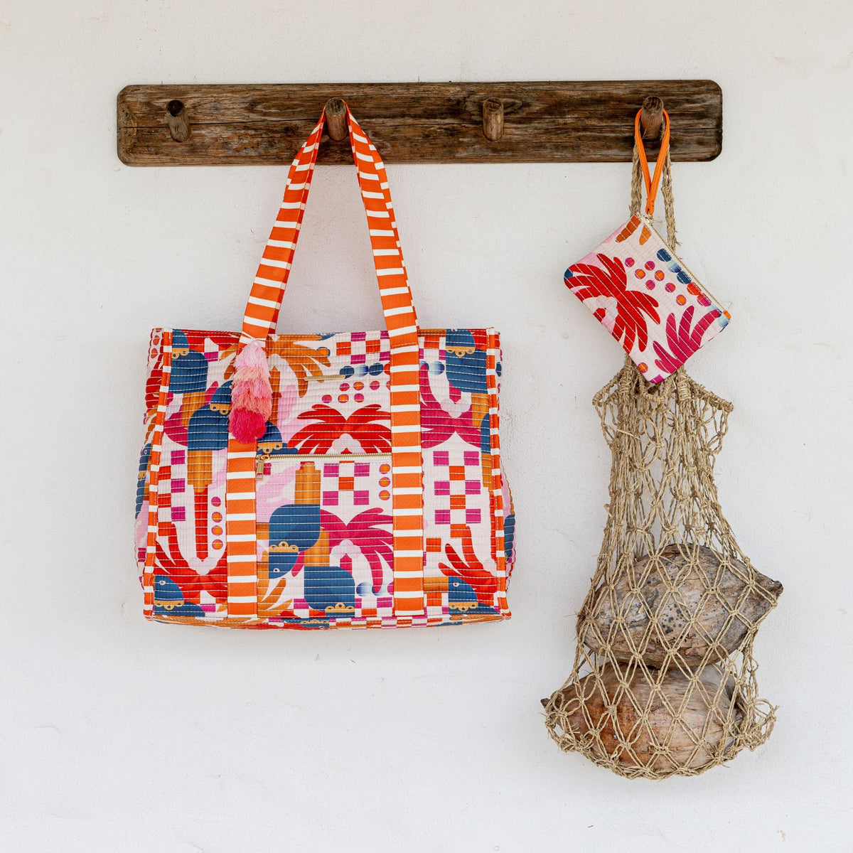 Bahamas Striped Beach Tote | Matching Pouch