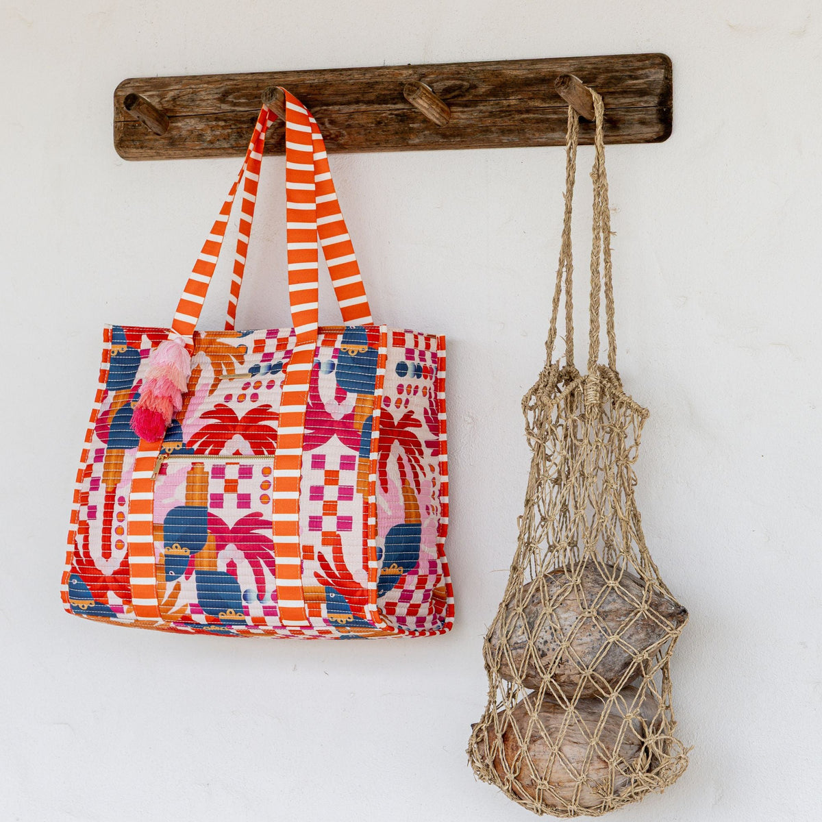 Bahamas Striped Beach Tote | Matching Pouch