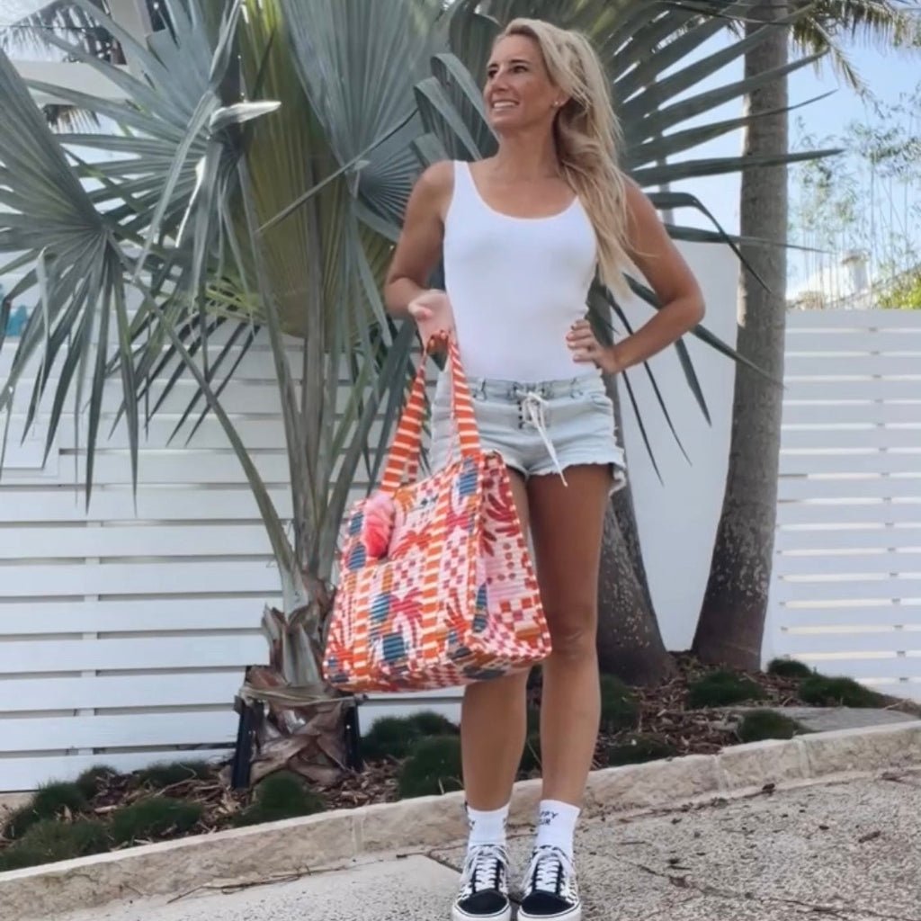 Bahamas Striped Beach Tote | Matching Pouch