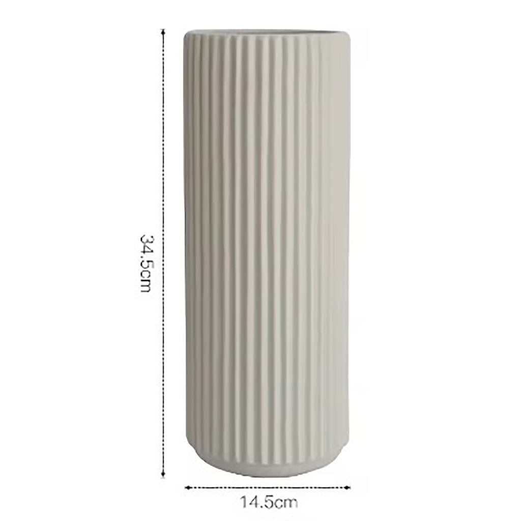 Ribbed Ceramic Vase-Beige-XXXL-1