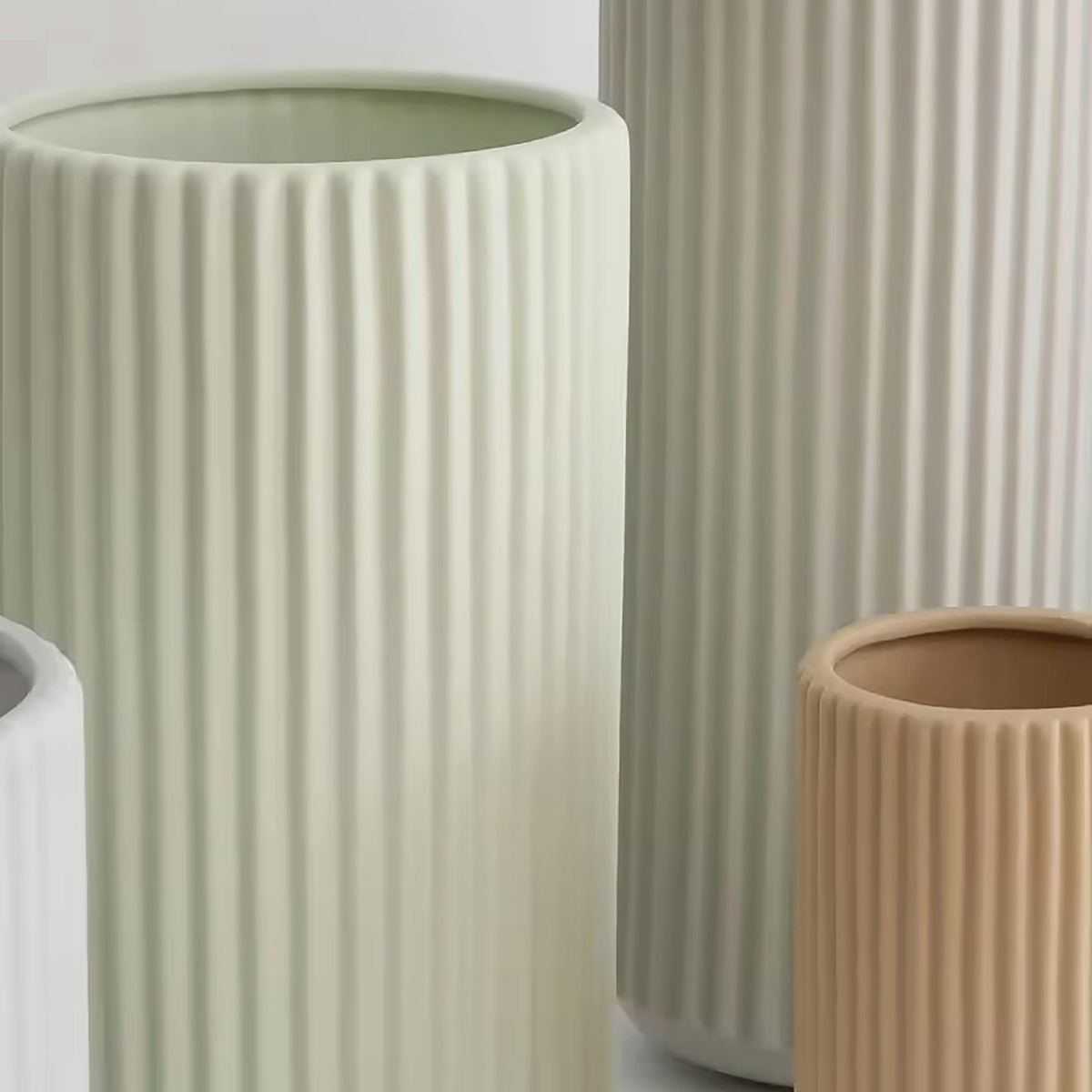 Sage Ribbed Ceramic Vase | 21 cm