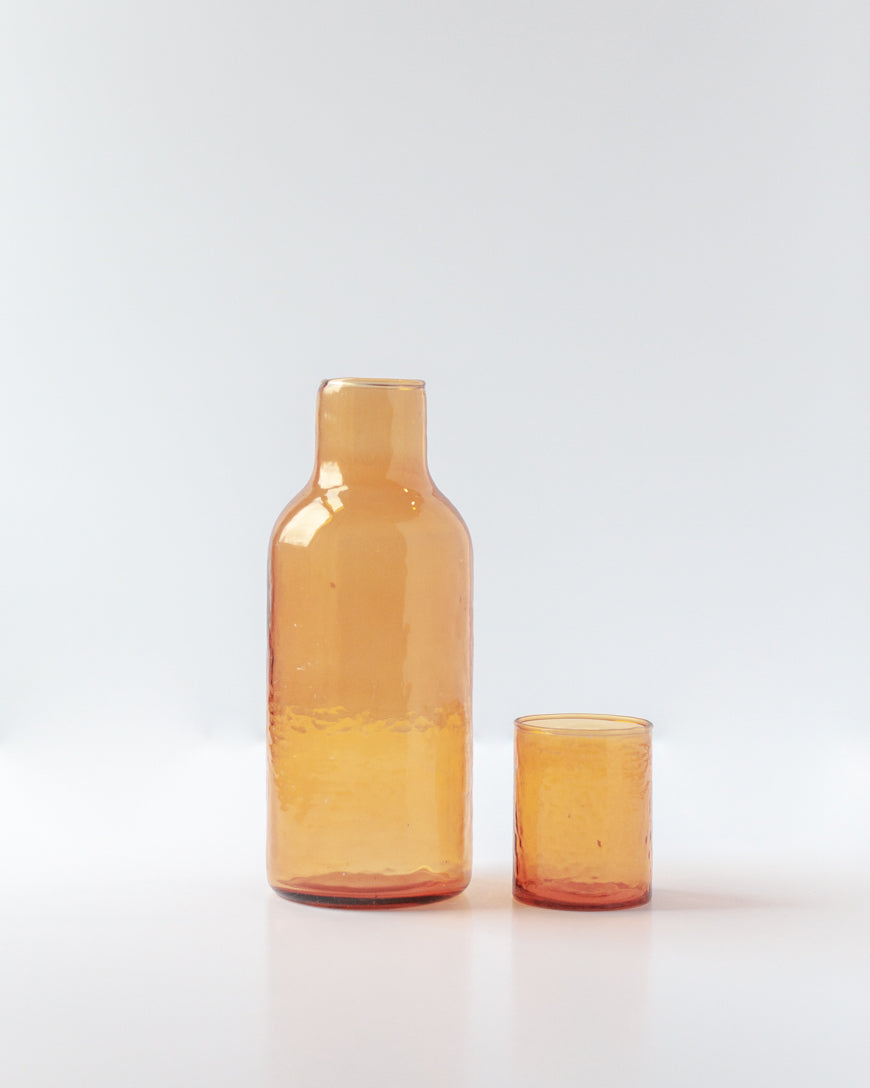 Hammered Recycled Glass Carafe & Cup