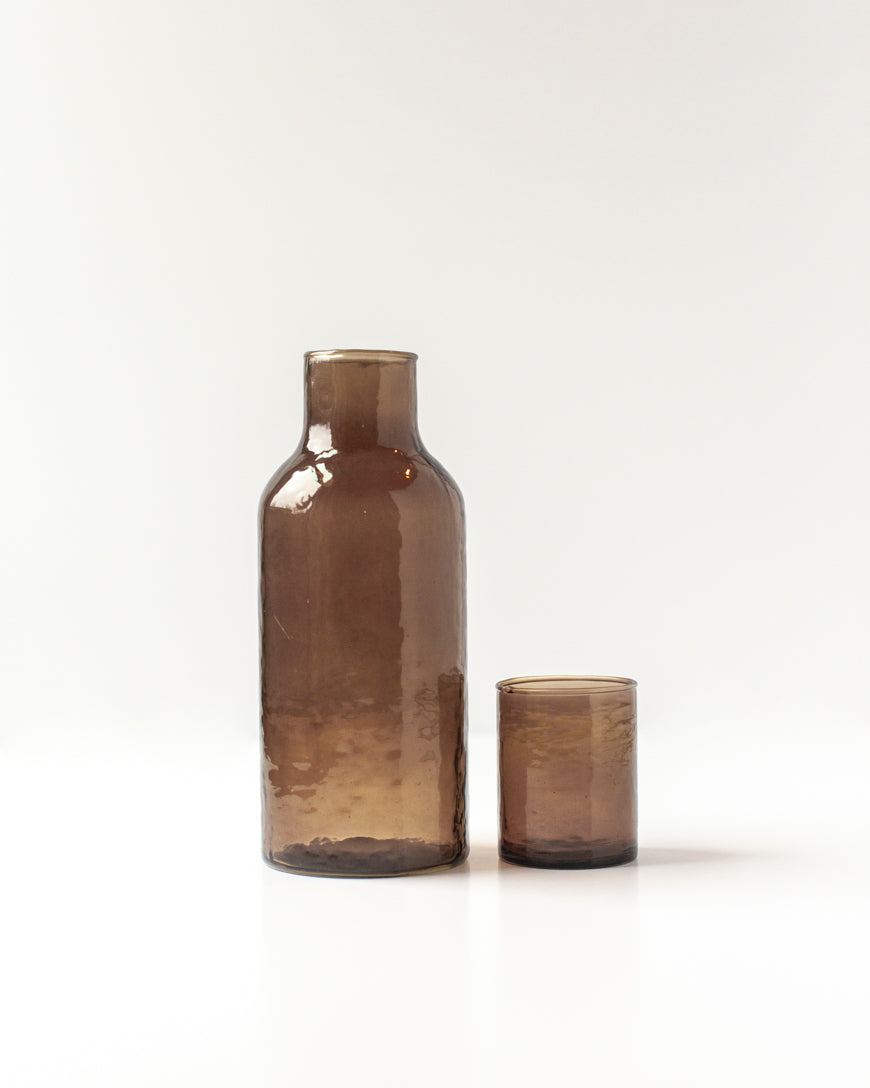 Hammered Recycled Glass Carafe & Cup