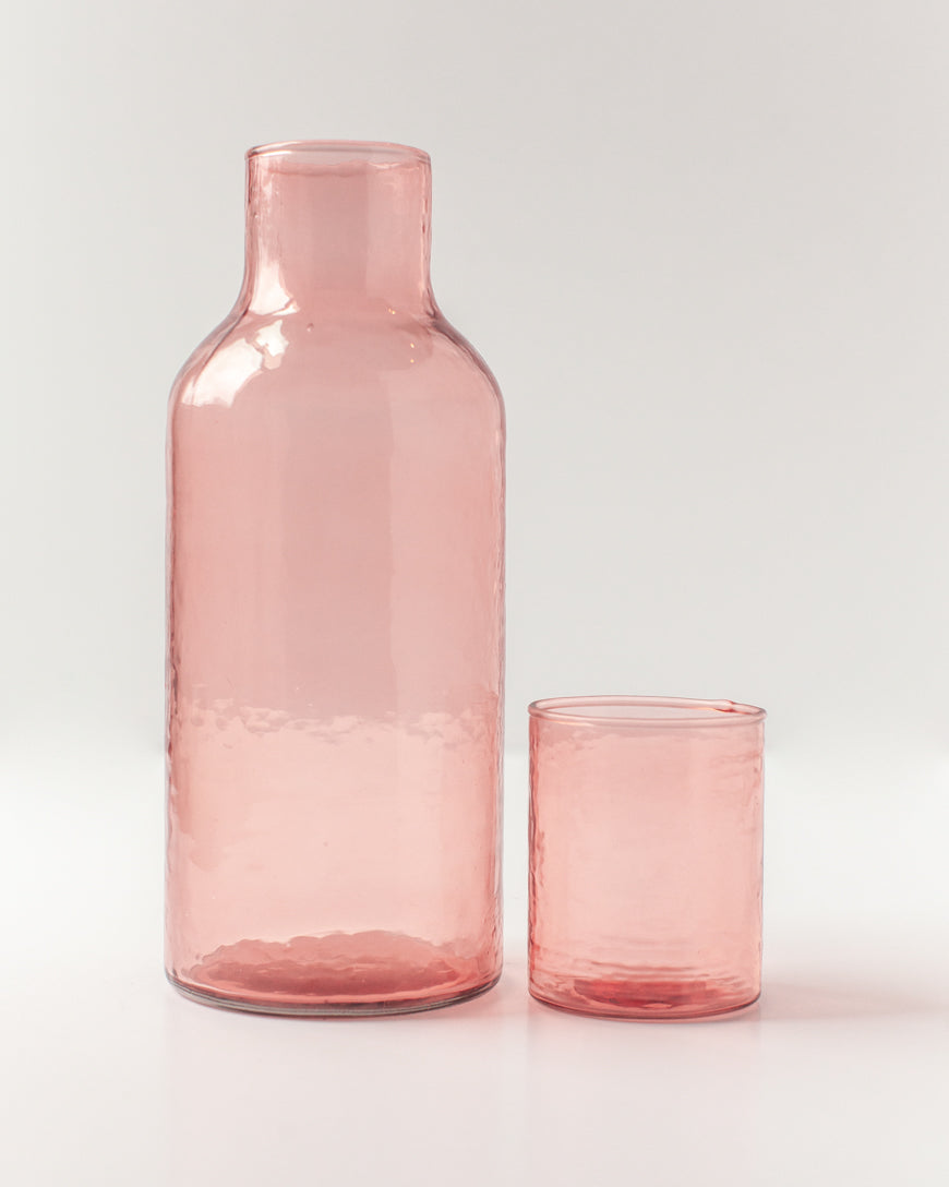 Hammered Recycled Glass Carafe & Cup