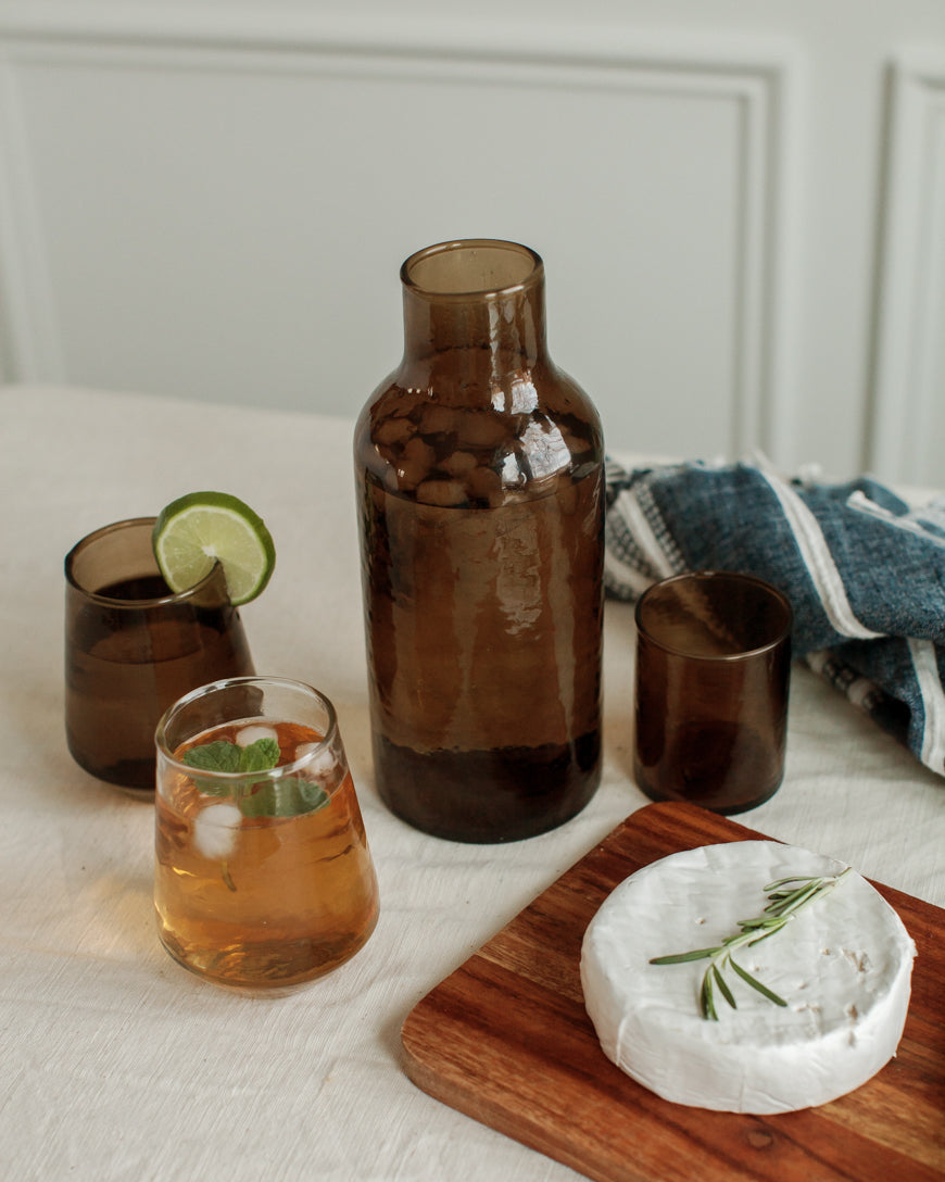 Hammered Recycled Glass Carafe & Cup