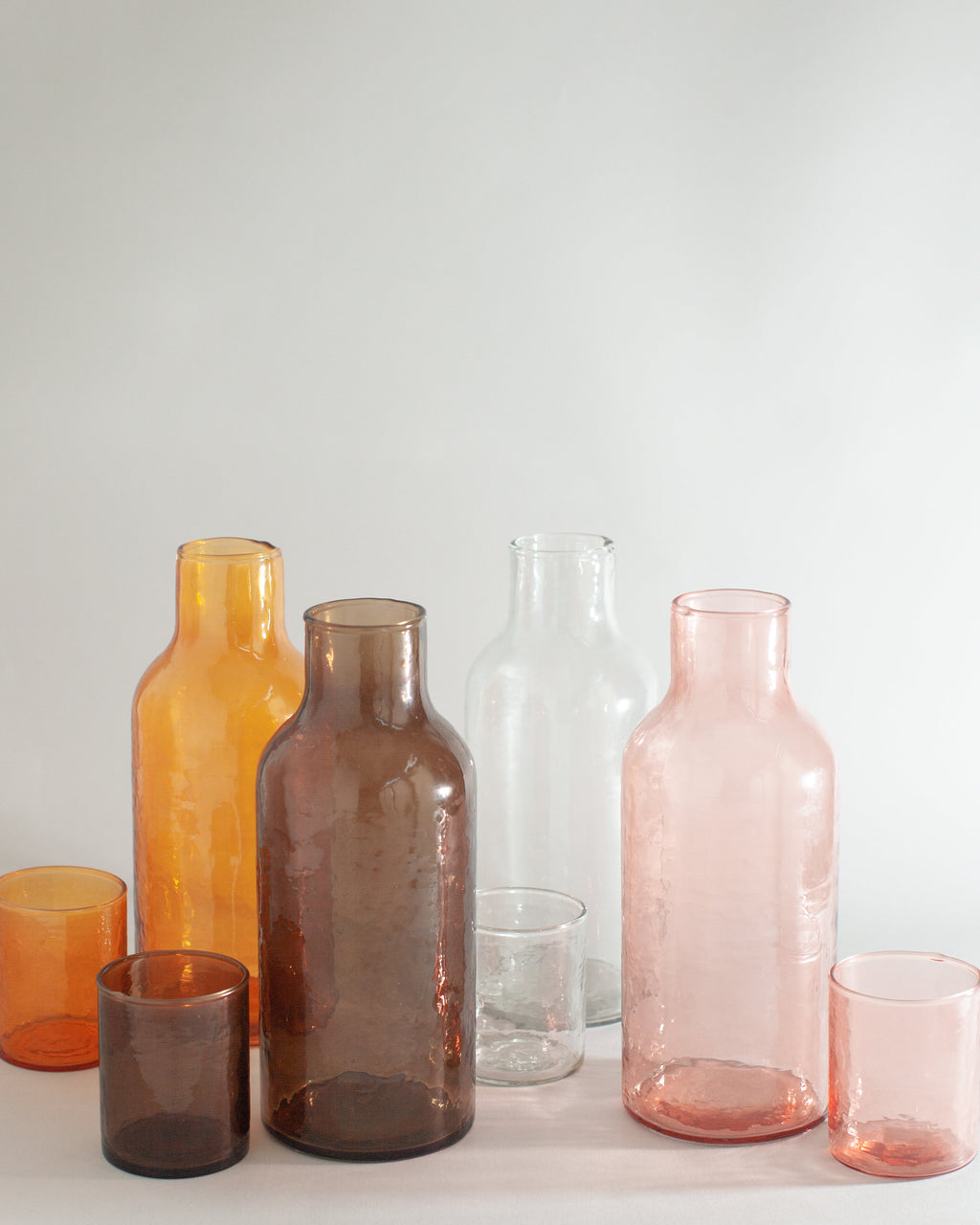Hammered Recycled Glass Carafe & Cup