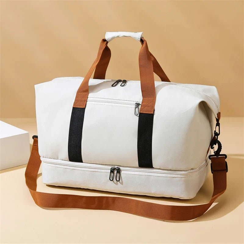 Cream Weekender Bag | Separate Shoe Compartment