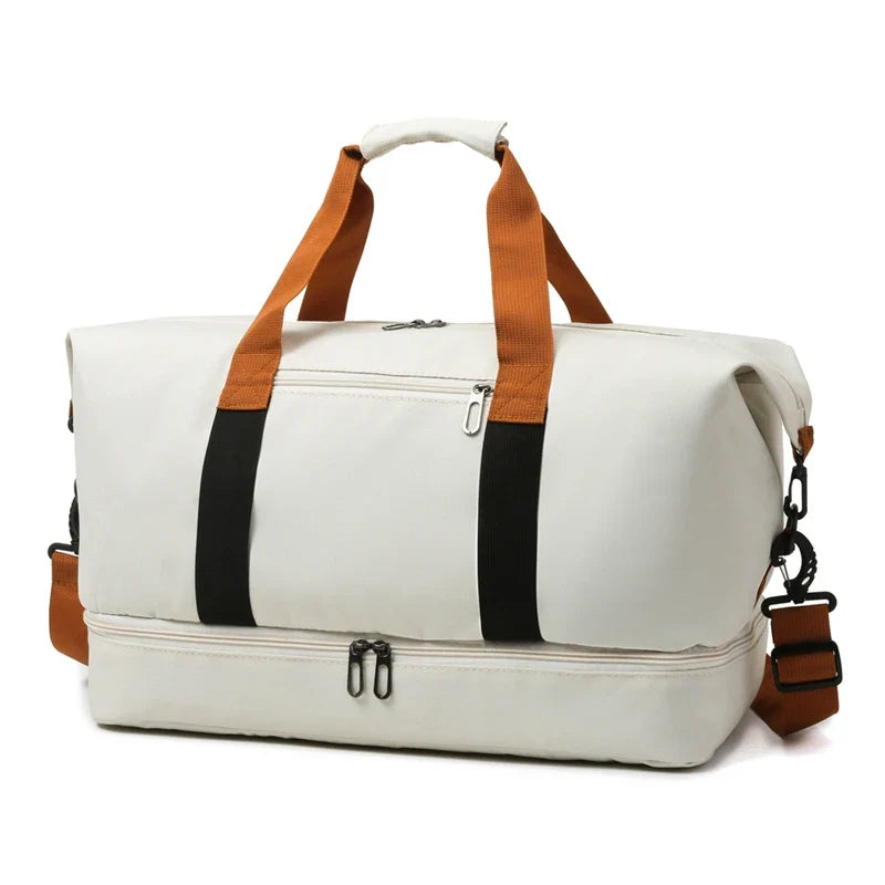 Cream Weekender Bag | Separate Shoe Compartment
