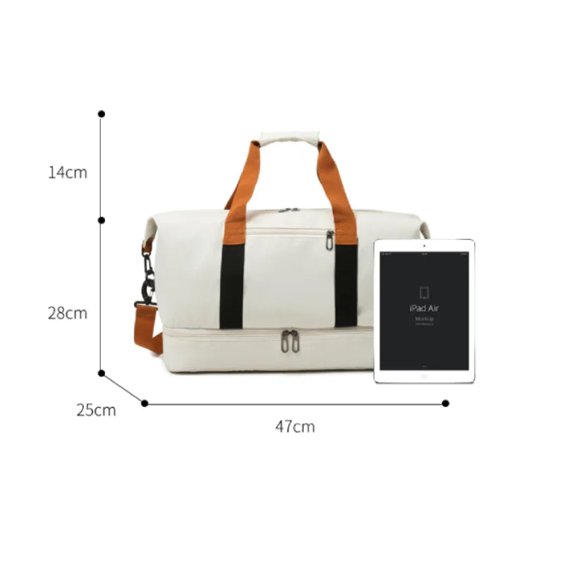 Cream Weekender Bag | Separate Shoe Compartment