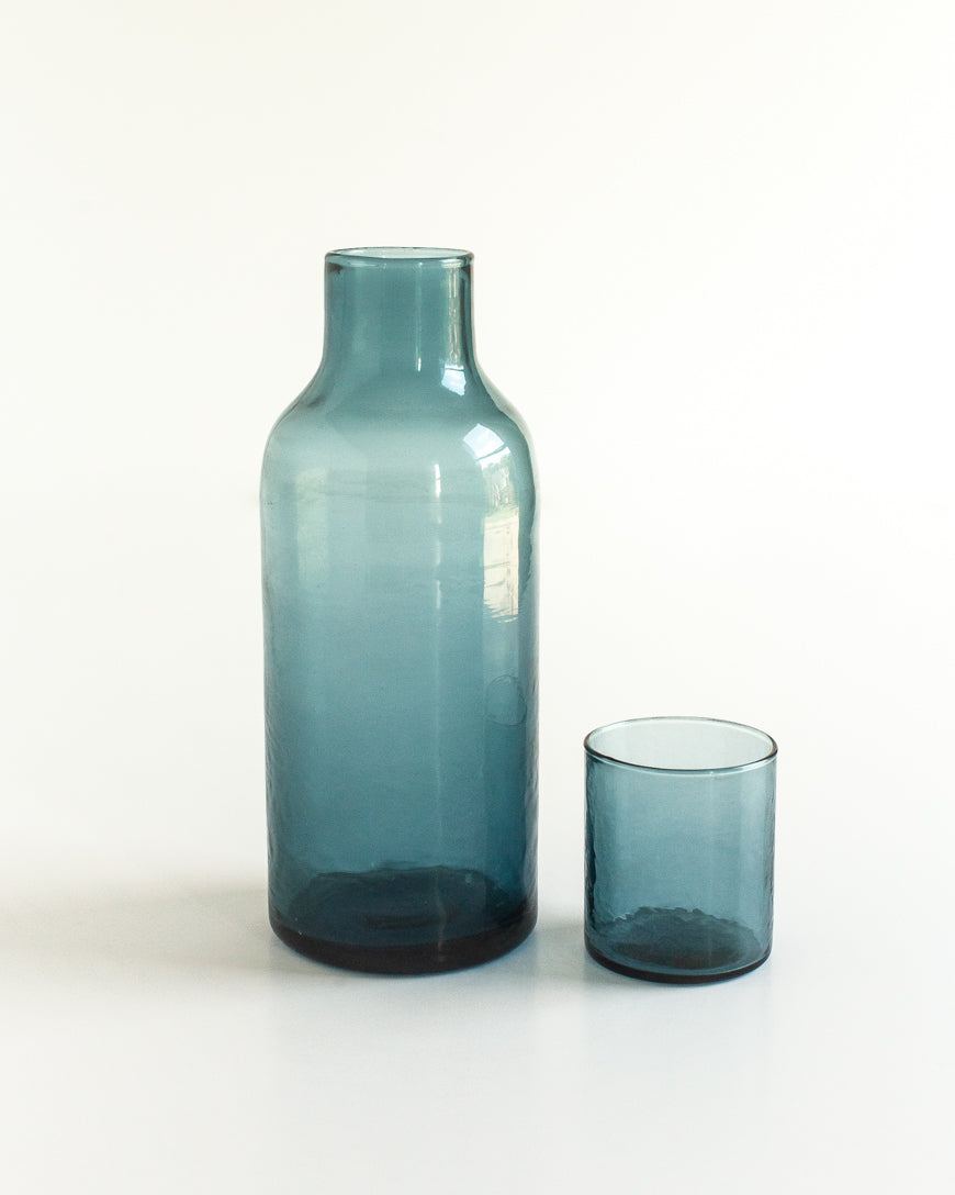 Hammered Recycled Glass Carafe & Cup