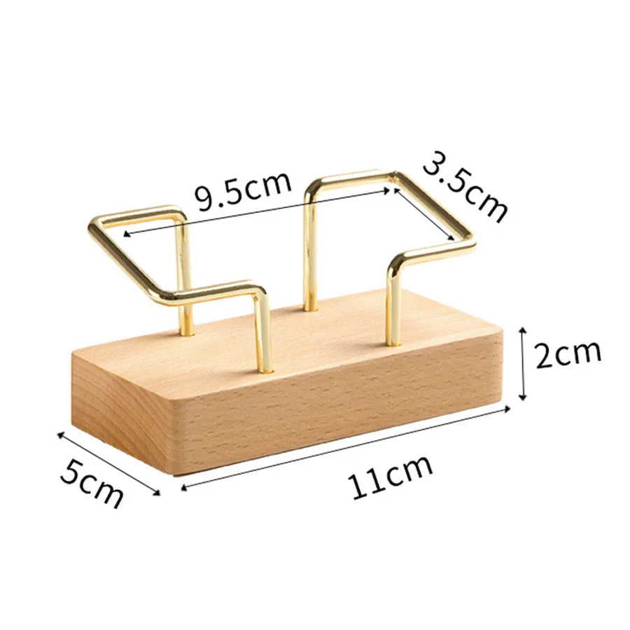 Timber & Gold-Tone Desktop Card Holder