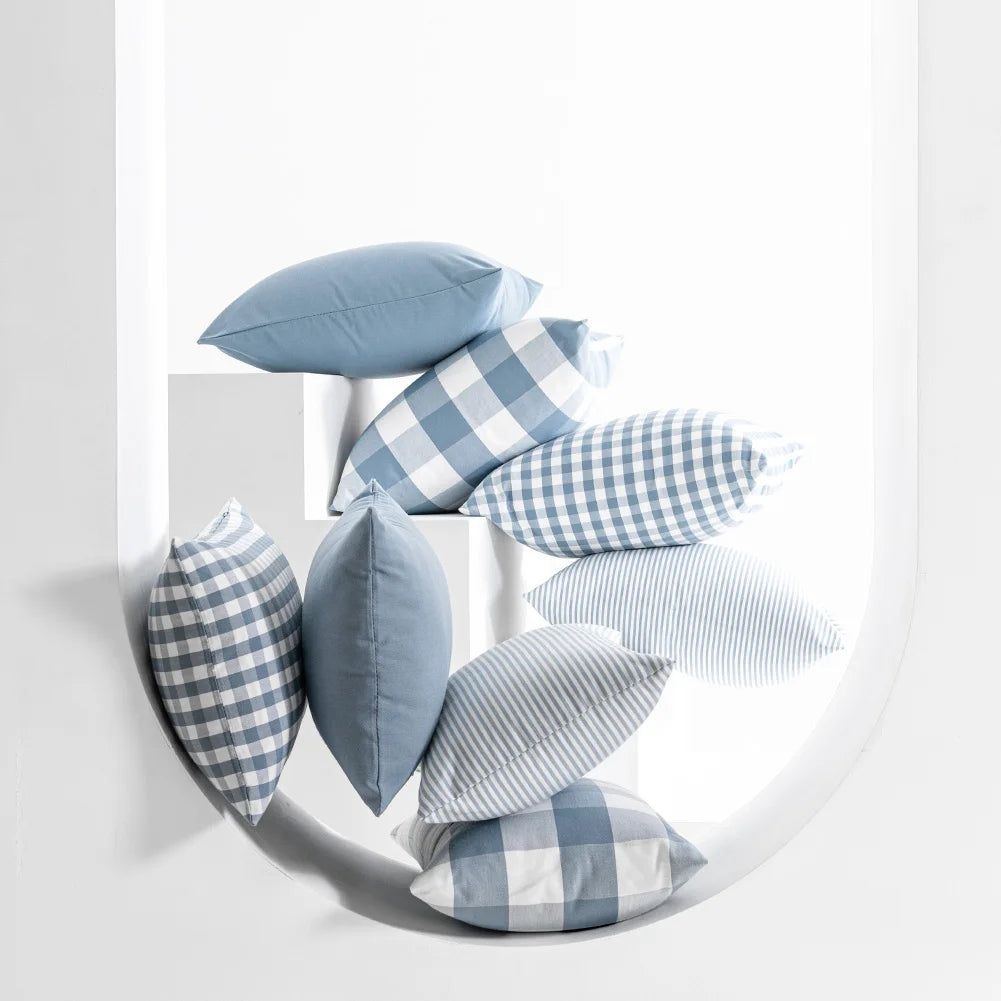 Sky Blue Check Cushion Cover