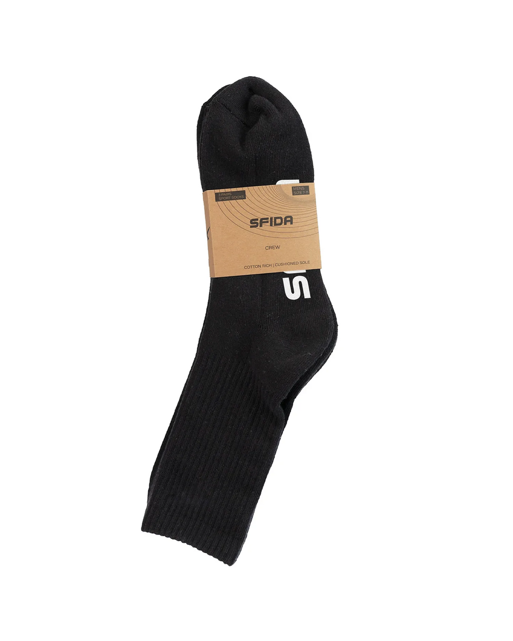 Sfida Men’s Cotton-Rich Crew Socks | 3 Pairs, Black