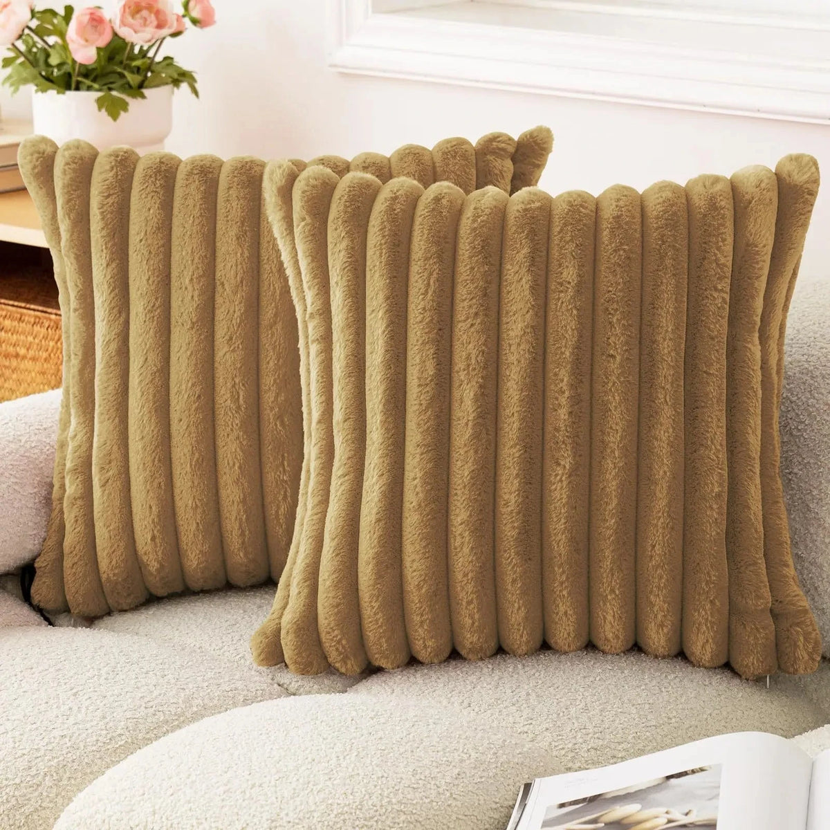 Ribbed Faux Fur Cushion Cover