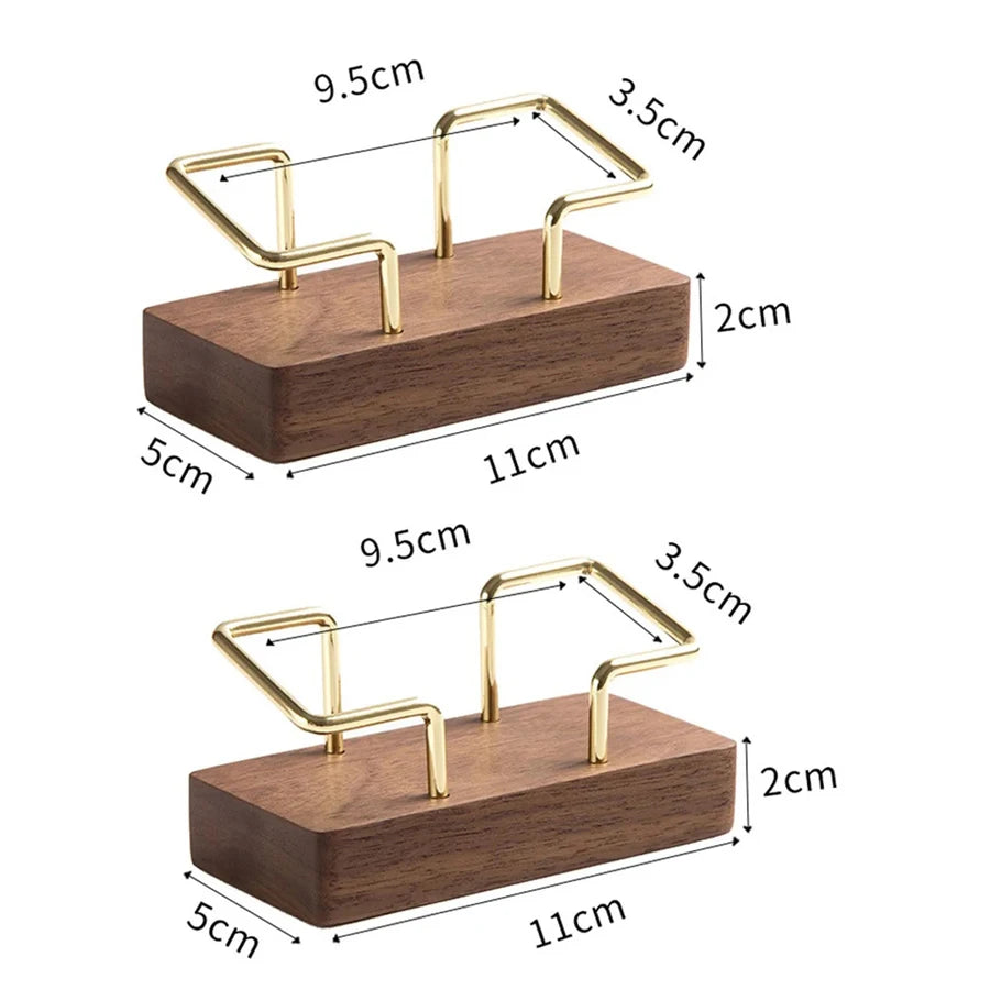 Timber & Gold-Tone Desktop Card Holder